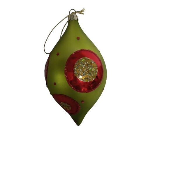 Vintage Glass Teardrop Christmas Ornament Red Green Glitter Finial Drop 6" - Picture 12 of 12